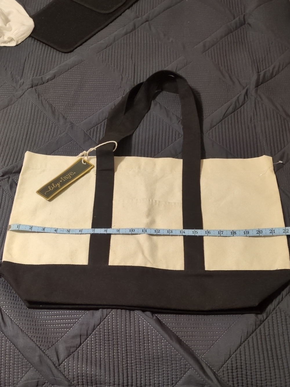 Lily + Faye Canvas Tote Bag in Cream and Black NWT 15 X 22